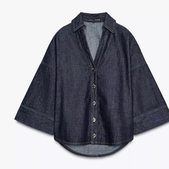 Zara Indigo Denim wide sleeve Oversized Shirt size medium - Picture 1 of 4